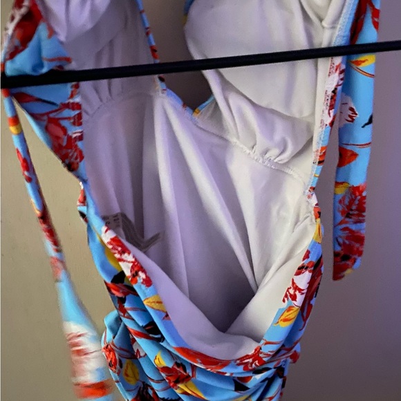 HOST PICK NWOT Sexy Blue Floral One-piece Open Chest Drawstring Swimsuit - Picture 7 of 11